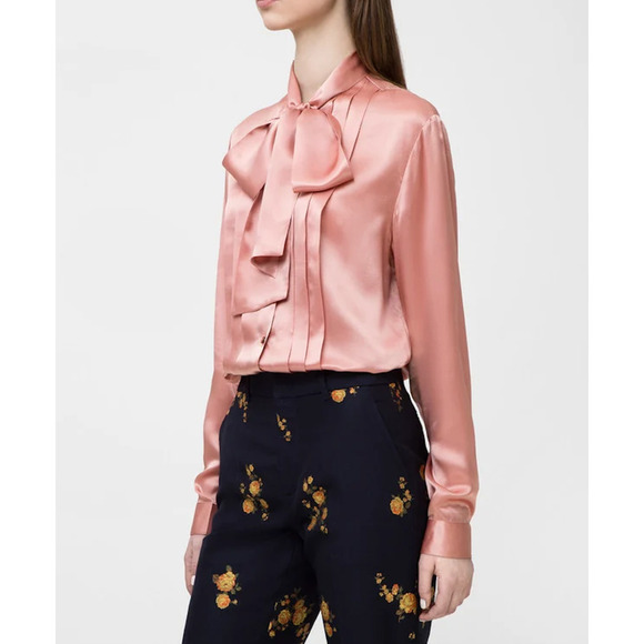 NWT Gucci Pink Satin Pussy Bow Blouse  Size 44 - Picture 3 of 15
